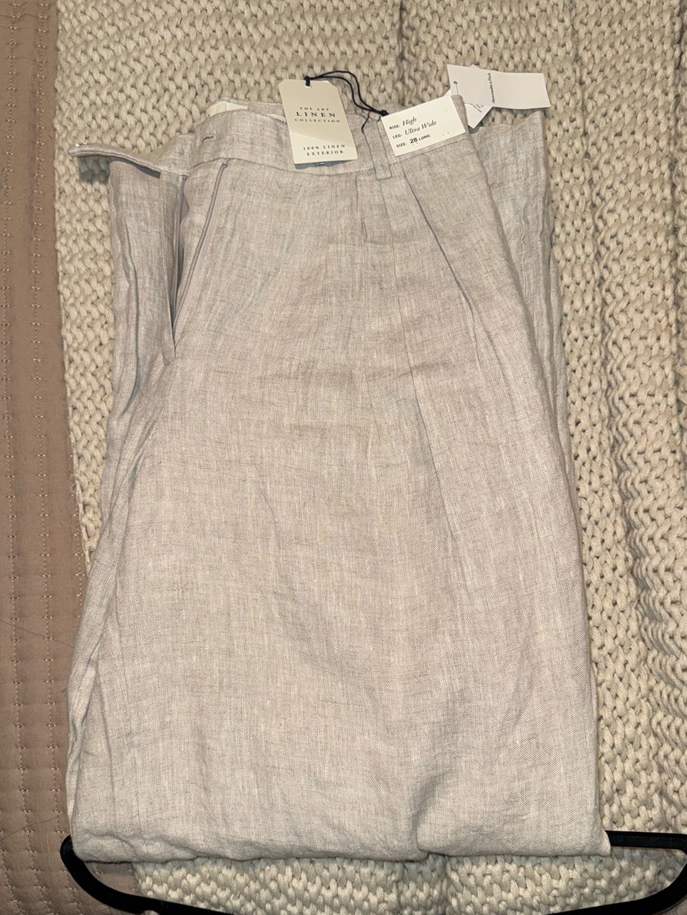 Abercrombie & Fitch Wide Leg Linen-Blend Pants in Oatmeal